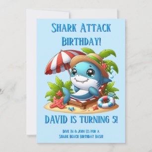 Editable Shark Birthday Party Invitation for Boy