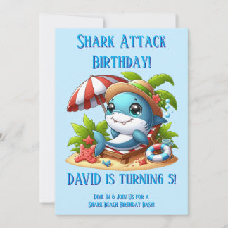 Editable Shark Birthday Party Invitation for Boy