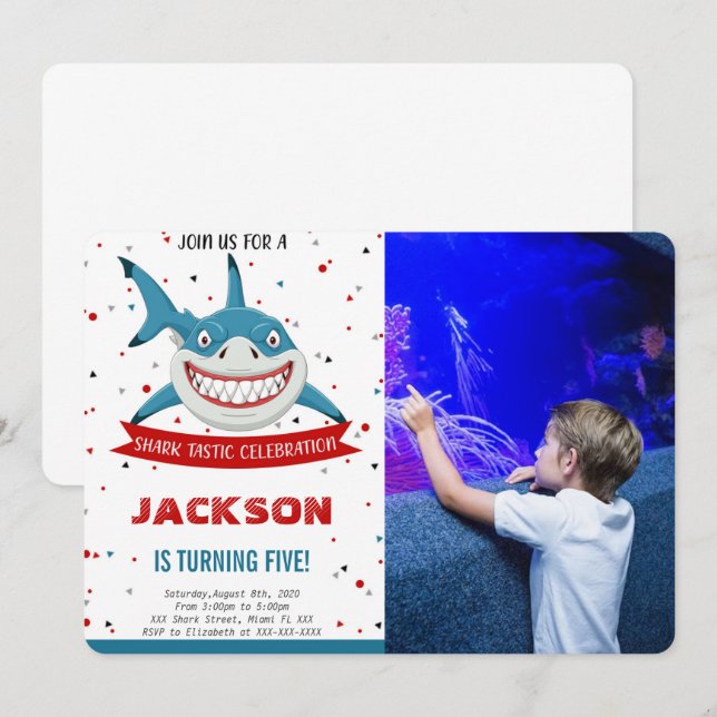 Editable Shark Birthday Photo Invitation (Front/Back)