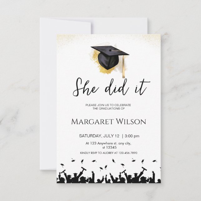 Editable She Did It Graduation Invitation (Front)