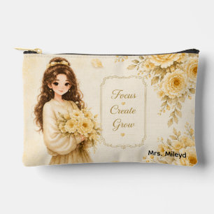 editable Silk Garden Yellow Pastel Cosmetic Bag