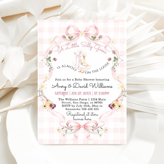 Editable Silly Goose Baby Shower Pink Bow Invitation (Creator Uploaded)