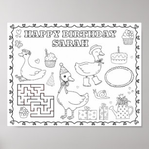 Editable silly goose birthday colouring mat poster