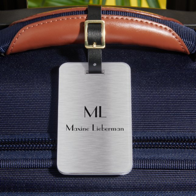 Editable Silver Brushed Metallic Design  Luggage Tag (Front Insitu 2)