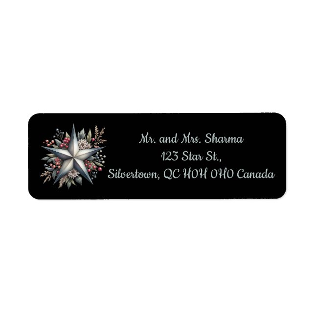 Editable Silver Christmas Star Return Address Return Address Label (Front)