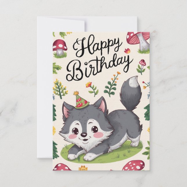 Editable Simple Wolf Digital Birthday  Card (Front)