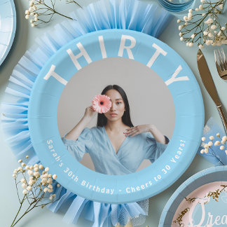 Editable Sky Blue 30th Birthday Paper Plates