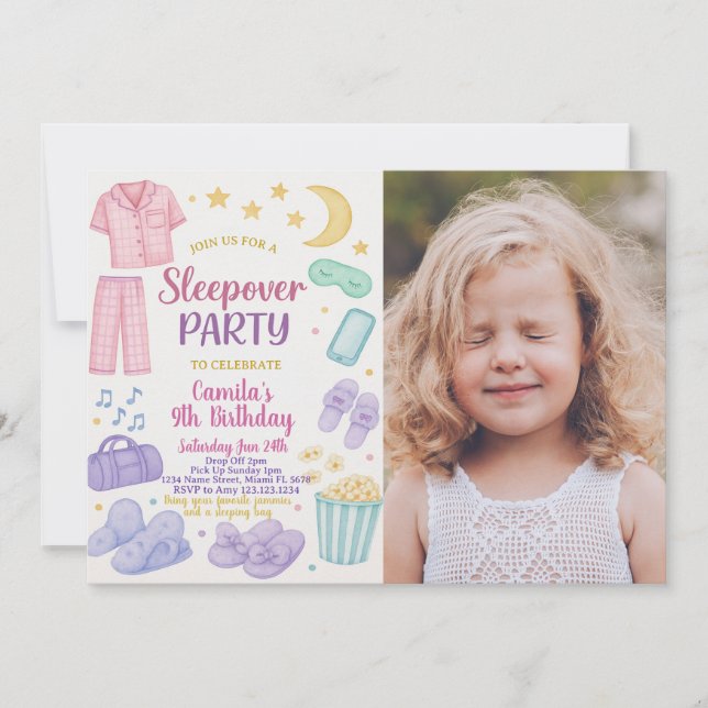 Editable Sleepover Birthday Party Invitation (Front)