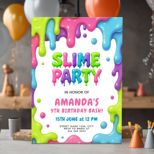 Editable Slime-Themed Kids Birthday Party Invitation