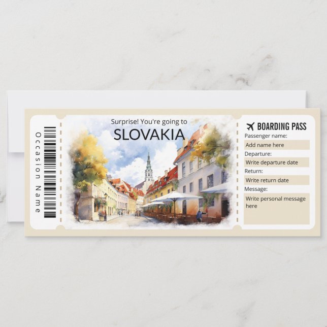 Editable Slovakia Plane ticket, Slovakia Trip Invitation (Front)