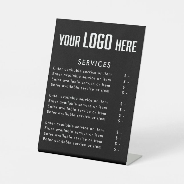 Editable Small Business Service Pricing Guide Pedestal Sign (Front)