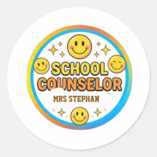 Editable Smiley Face School Counsellor Sign Brig Classic Round Sticker