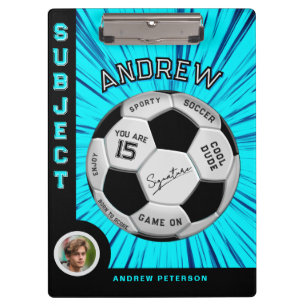 Editable Soccer Ball Bold Font Blue Birthday Clipboard