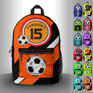 Editable Soccer Ball Modern Orange Milestone Printed Backpack