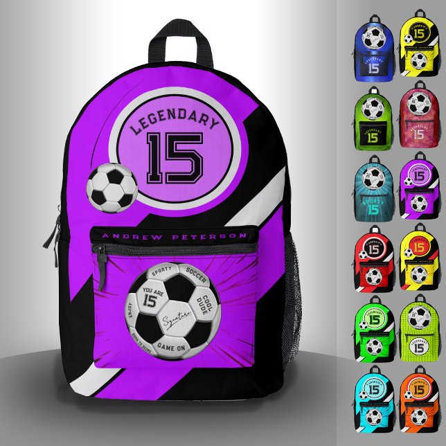 Editable Soccer Ball Modern Purple Birthday Printed Backpack (Creator Uploaded)