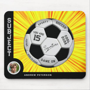 Editable Soccer Ball Modern Yellow Milestone Mouse Pad
