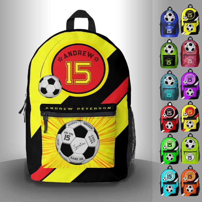 Editable Soccer Ball Modern Yellow Milestone Printed Backpack (Creator Uploaded)