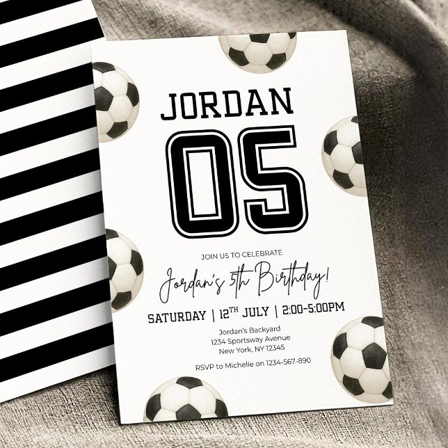 Editable Soccer Birthday Boho Football Soccer Boy Invitation (Creator Uploaded)