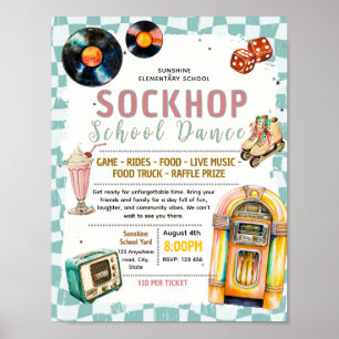 Editable sock hop 50s fundraiser flyer poster