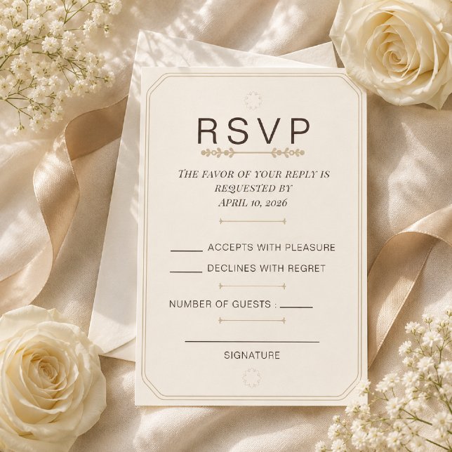Editable Soft Ivory Elegance RSVP Card (Elegant RSVP Card for Timeless Wedding Celebrations)