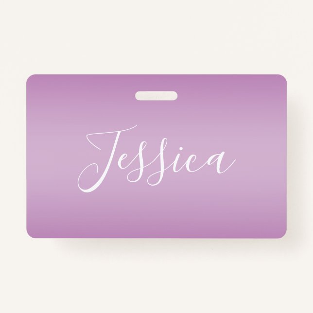 Editable Soft Mauve Ombre & White Text Script  ID Badge (Front)