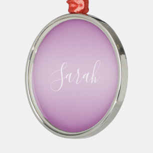 Editable Soft Mauve Ombre & White Text Script  Metal Ornament