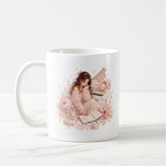 Editable Soft Pink Piano Floral Mug