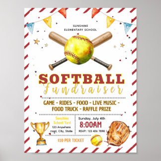 Editable softball fundraiser flyer poster