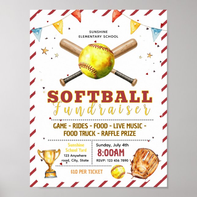 Editable softball fundraiser flyer poster (Front)