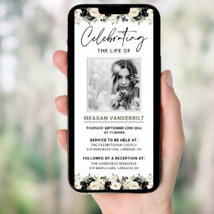 Editable Sombre Digital Floral Funeral Evite Invitation