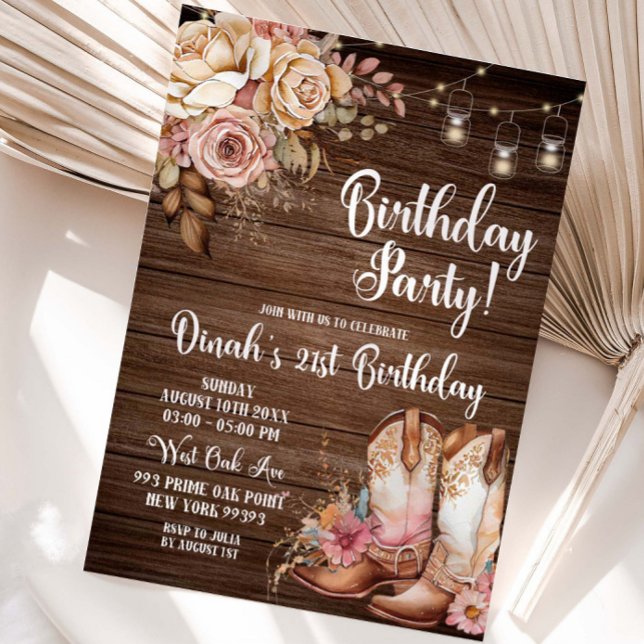 Editable southwestern rustic cowgirl birthday invi invitation (Creator Uploaded)