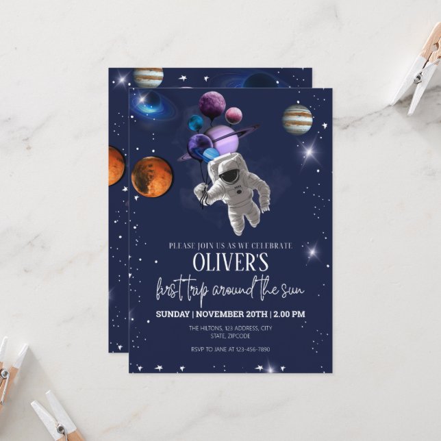 Editable Space Birthday  Invitation (Front/Back In Situ)