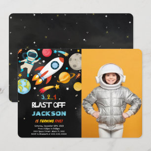 Editable Space Birthday Photo Invitations