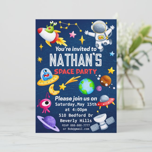 Editable Space Party Invitation (Standing Front)