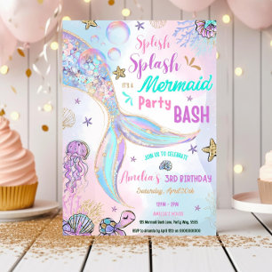 Editable Sparkle Mermaid Party Invitation Pool Gir