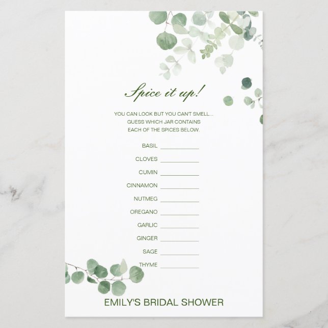 Editable Spice is Up, Name the Spice Bridal Shower (Front)