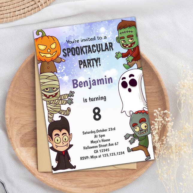 Editable Spooky Party Card (Boy Halloween Birthday Invitations)