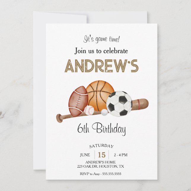 Editable Sports All-Star theme Birthday party Invitation (Front)