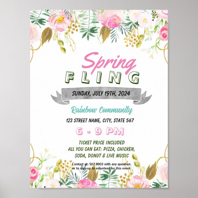 Editable Spring Fling Flyer Template Poster (Front)