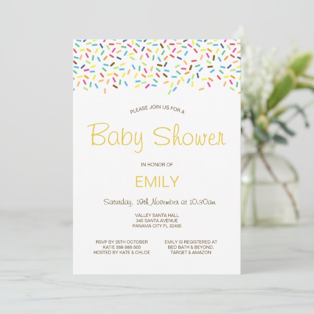 Editable Sprinkled Baby Shower Printed Invitation (Standing Front)
