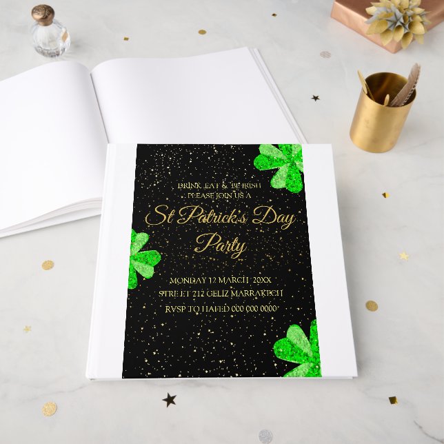 Editable St Patrick's Day Party Invitation, Templa Guest Book (Front Open)