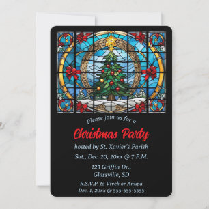 Editable Stained Glass Christmas Tree and Bows  Invitation