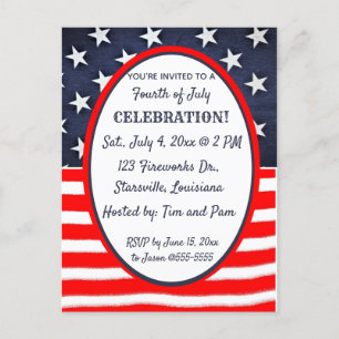 Editable Stars and Stripes 4th of July Invitation Postcard