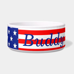 Editable Stars and Stripes Dog Bowl