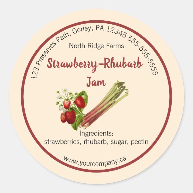 Editable Strawberry-Rhubarb Jam Label (Front)