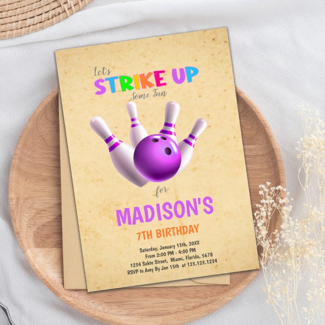 Editable Strike Party Invite for Boys or Girls (7th Bowling Birthday Invitations)