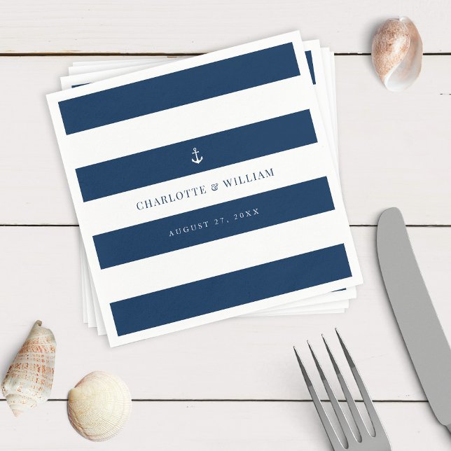 Editable Stripes Colour Anchor Nautical Wedding Napkin (Creator Uploaded)