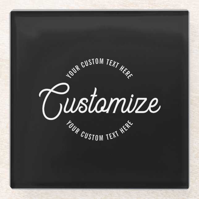 Editable Stylish Cursive & Modern Circular Text Glass Coaster (Front)