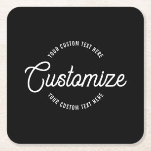 Editable Stylish Cursive & Modern Circular Text Square Paper Coaster