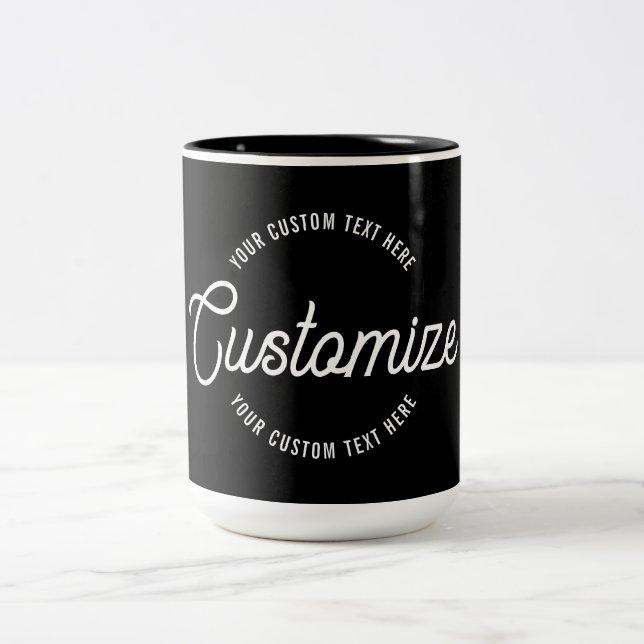 Editable Stylish Cursive & Modern Circular Text Two-Tone Coffee Mug (Center)